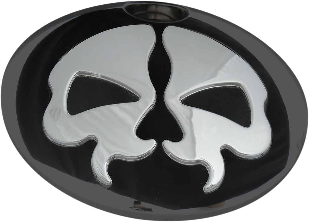 Split Skull Fuel Door - Black with Chrome - Lutzka's Garage